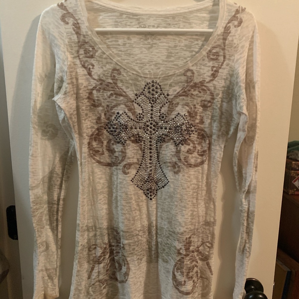 Long Sleeved Cross Rhinestone